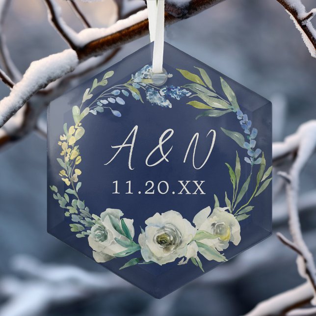 Elegant New Geschenk Custom Blue Floral Weihnachte Ornament Aus Glas (Von Creator hochgeladen)