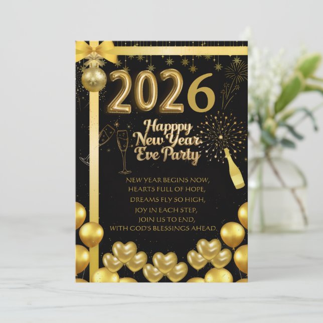 Elegant New Year Eve Party Invitation Card Einladung (Stehend Vorderseite)