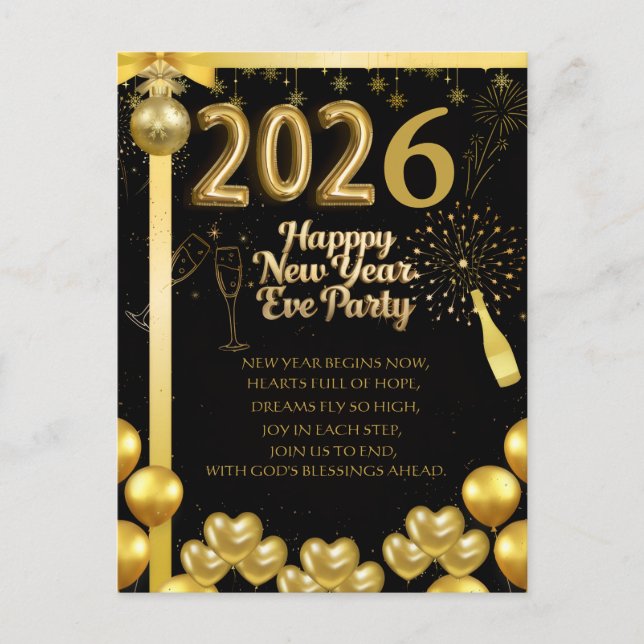 Elegant New Year Eve Party Invitation Card Postkarte (Vorderseite)