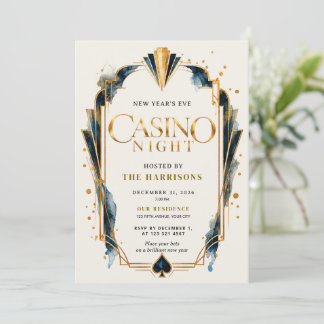 Elegant New Year’s Eve Casino Night Art Deco Einladung