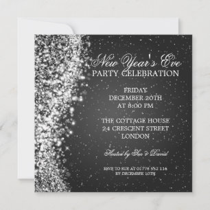 Elegant New Years Eve Invitation Sparkle Black Einladung