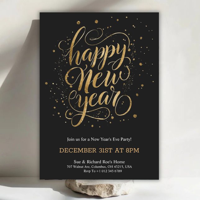 Elegant New Year's Eve invitation with gold script Einladung (Von Creator hochgeladen)