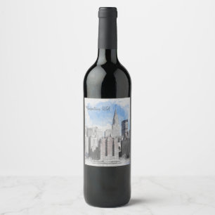 Elegant New York City Manhattan Skyline Custom Weinetikett