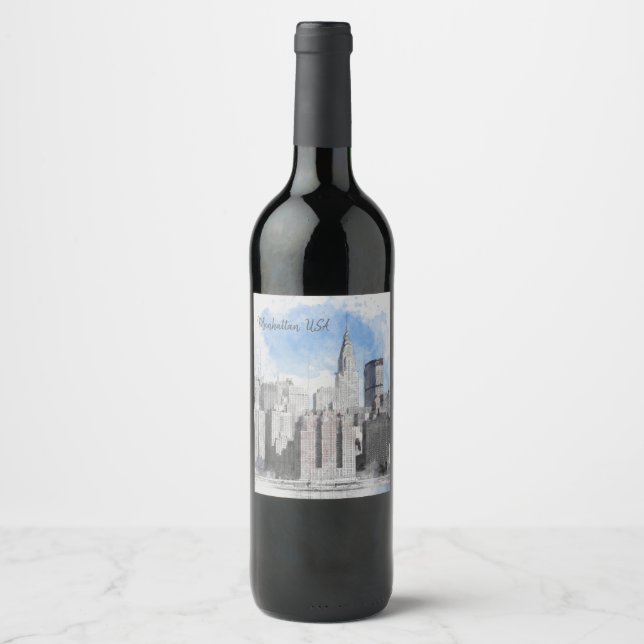 Elegant New York City Manhattan Skyline | Custom Weinetikett (Vorderseite)