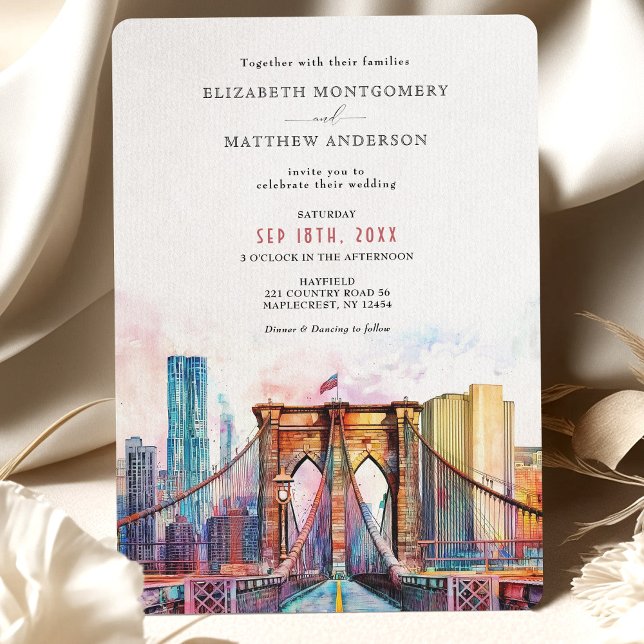 Elegant New York City Skyline Brooklyn Bridge Einladung (Von Creator hochgeladen)