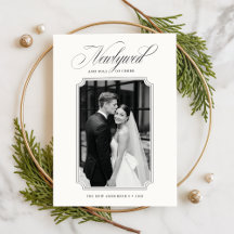 Elegant Newlywed Black And White 2 Photo Christmas