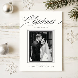 Elegant Newlywed Black & White 2 Photo Christmas Feiertagskarte