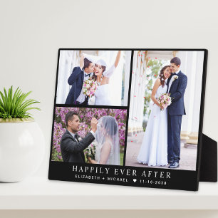 Elegant Newlyweds 3 Foto Collage Black Wedding Fotoplatte
