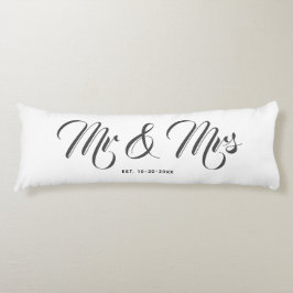 Elegant Newlyweds Mr. und Mrs. White Gray Script Seitenschläferkissen