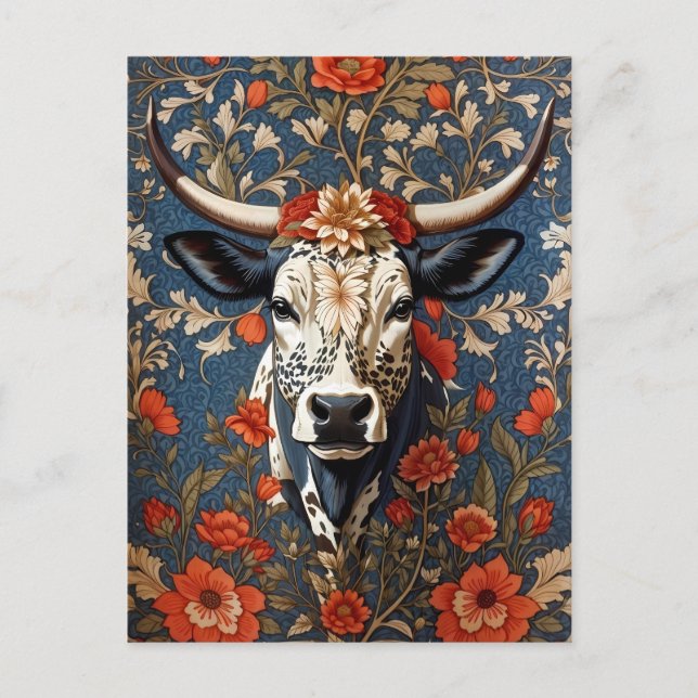 Elegant Nguni Cow William Morris Inspiriert Postkarte (Vorderseite)
