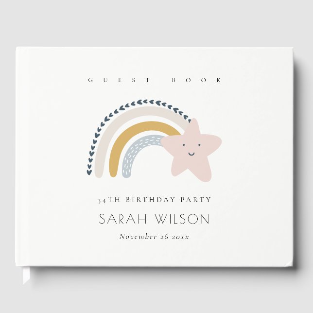 ELEGANT NIEDLICH BLAU BLAU RAINBOW STAR KINDERGEBU GÄSTEBUCH (Vorderseite)