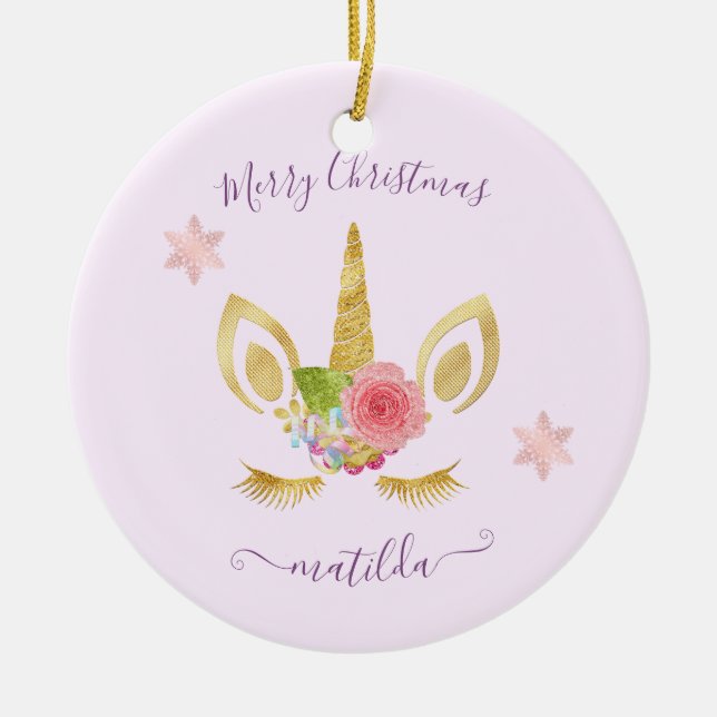 Elegant niedlich Frohe Weihnachtsgold Glitzer Einh Keramik Ornament (Vorne)