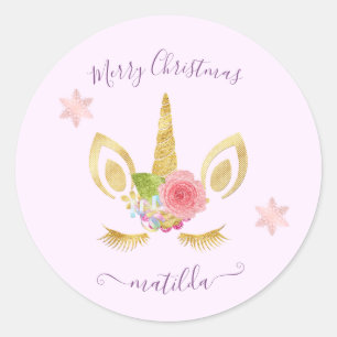 Elegant niedlich Frohe Weihnachtsgold Glitzer Einh Runder Aufkleber