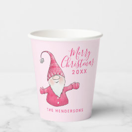 Elegant Niedlich Gnome Pink Frohe Weihnachten Pappbecher