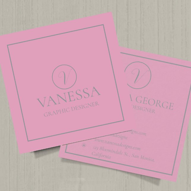 Elegant Niedlich rosa Modernes Monogramm Custom Quadratische Visitenkarte (Elegant Cute Pink Modern Monogram Custom Square Business Card)