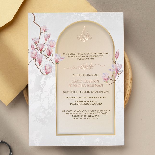 Elegant Nikkah Wedding Foil Einladung | Magnolias (Von Creator hochgeladen)