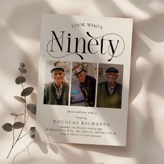 Elegant NINETY 3 Foto Collage 90. Geburtstag Einladung