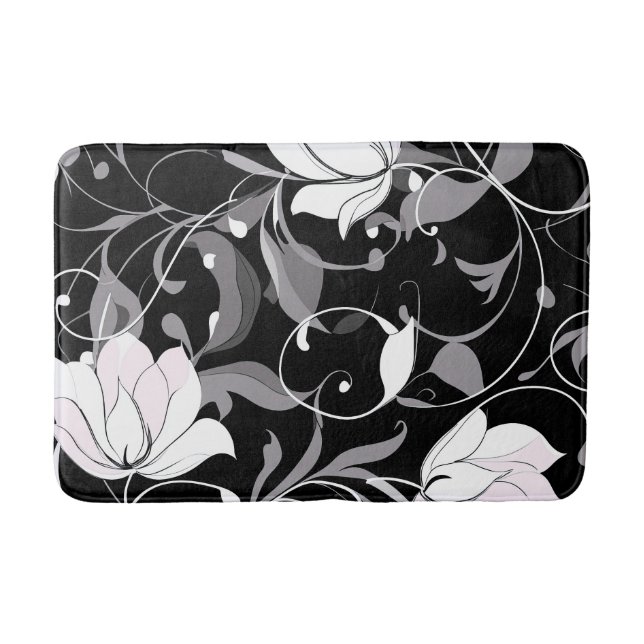 Elegant Noir Floral Swirl Badematte (Vorderseite)