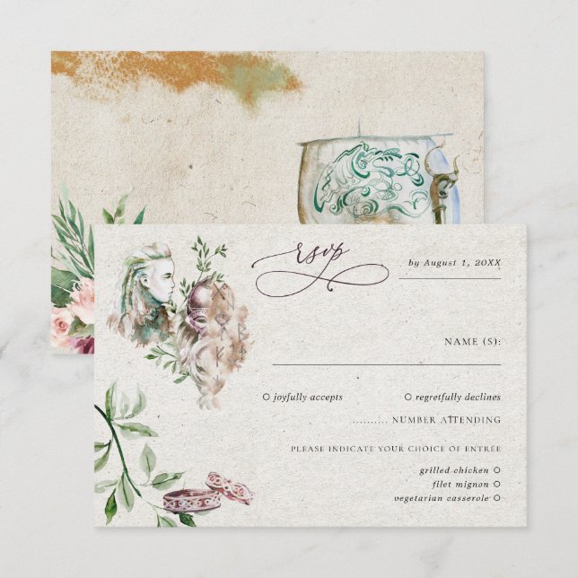 Elegant Norse Viking Wedding RSVP Karte (Vorne/Hinten)