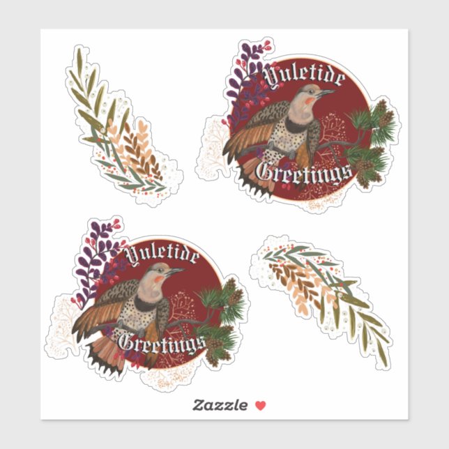 Elegant Northern Flicker Yultide Greetings Sticker (Blatt)