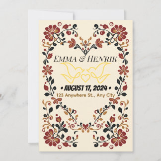 Elegant Norwegian Rosemaling Wedding Invitation Fr Einladung