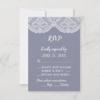 Elegant Nostalgic Lace Steel Blue Wedding RSVP