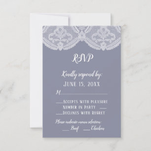 Elegant Nostalgic Lace Steel Blue Wedding RSVP Karte