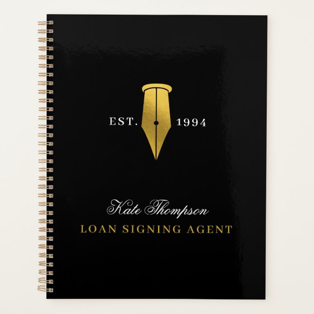 Elegant Notary Public Signing Agent Gold Logo Planer (Vorderseite)