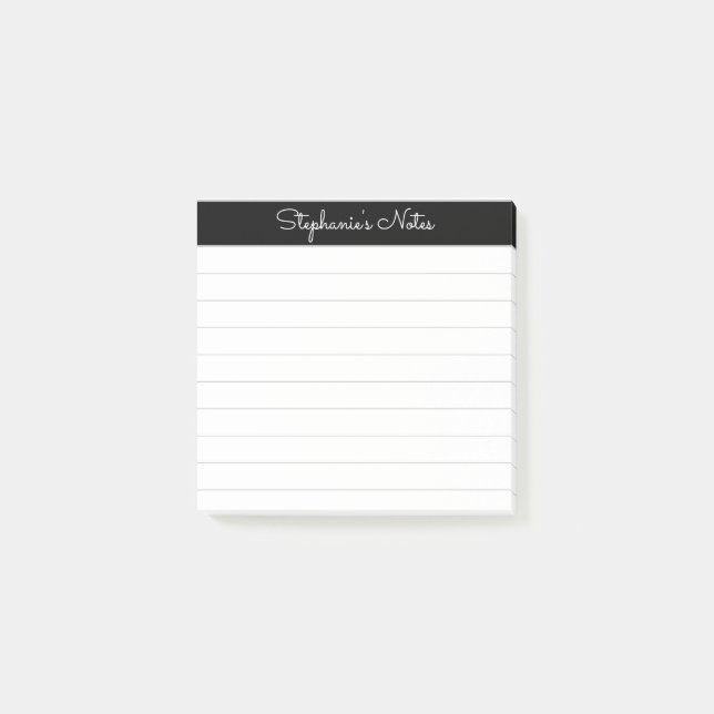 Elegant Notes Script Black Grey Lined Personalized Post-it Klebezettel (Vorderseite)