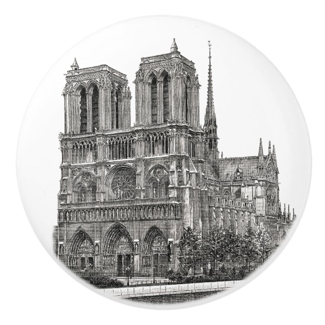 Elegant Notre Dame de Paris Retro Keramikknauf (Vorderseite)