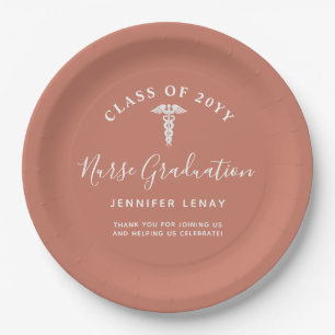 Elegant Nurse Graduation Party Terracotta Name Pappteller