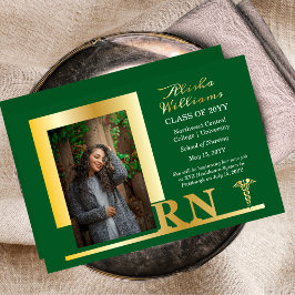 Elegant Nurse RN Caduceus Foto Graduate Green Folieneinladung
