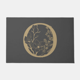 Elegant O Boho Floral Monogram Initial Gray Gold Fußmatte