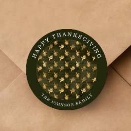 Elegant Oak Leaves Green Thanksgiving Runder Aufkleber