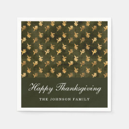 Elegant Oak Leaves Green Thanksgiving Serviette