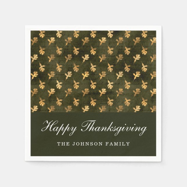 Elegant Oak Leaves Green Thanksgiving Serviette (Vorderseite)