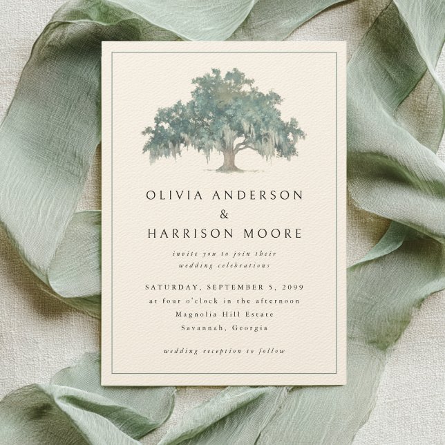 Elegant Oak Tree Green Southern Wedding Einladung (Von Creator hochgeladen)