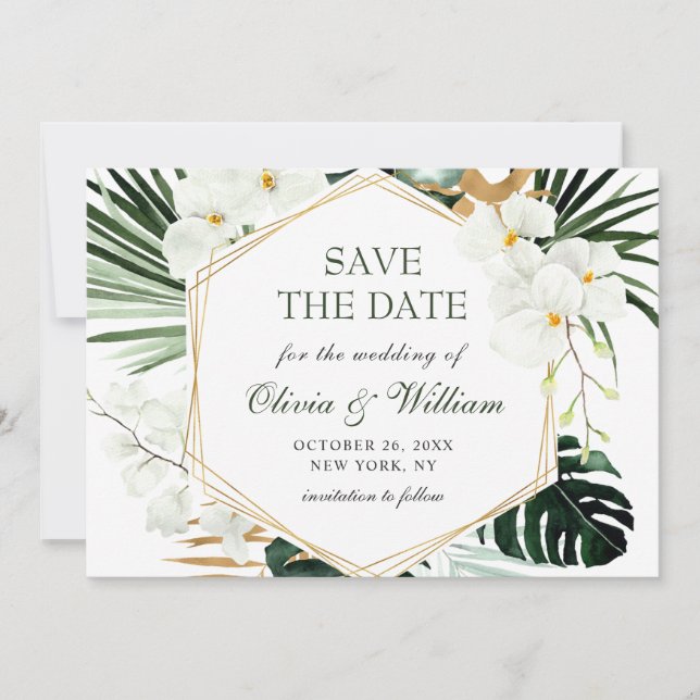 Elegant Oasis Orchid Bohemische Grüne Hochzeit Save The Date (Vorderseite)