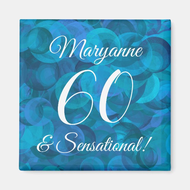 Elegant Ocean Blue 60 & Sensational Birthday Party Magnet (Vorne)