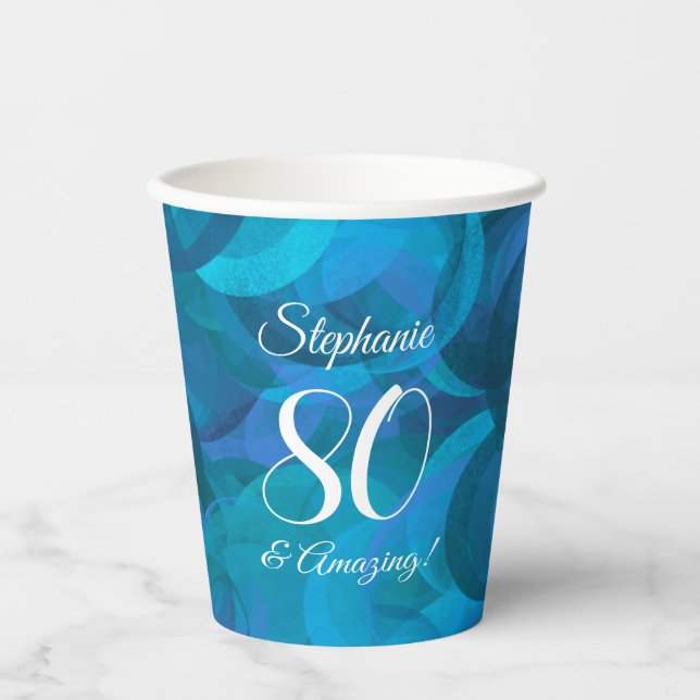 Elegant Ocean Blue 80 und Phantastische Geburtstag Pappbecher (Vorderseite)