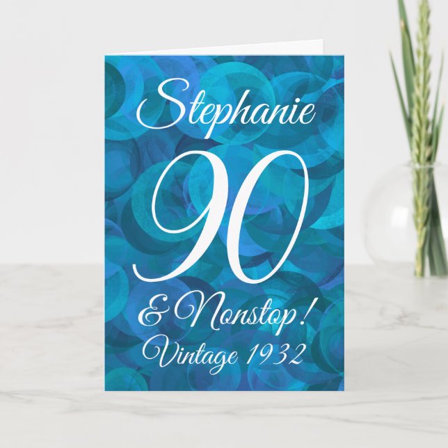 Elegant Ocean Blue 90 & Nonstop Geburtstag Karte (Vorderseite)