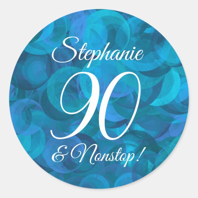 Elegant Ocean Blue 90 und Nonstop Birthday Gevor Runder Aufkleber (Vorderseite)