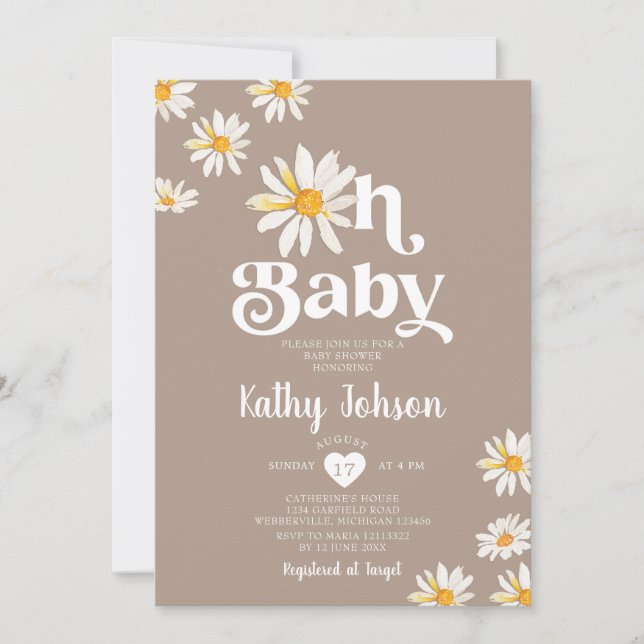 Elegant Oh Baby Daisy Blume Boho Baby Shower Einladung (Vorderseite)