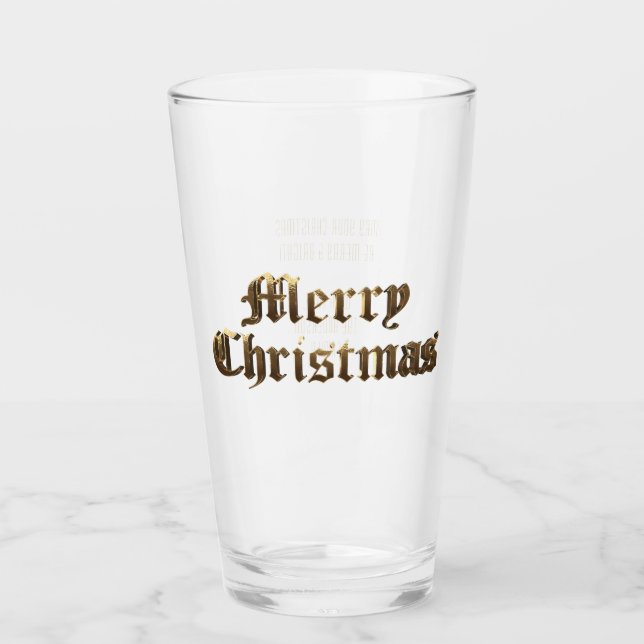 Elegant Old English Lettering Frohe Weihnachten Glas (Vorderseite)