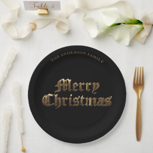 Elegant Old English Lettering Gold Frohe Weihnacht Pappteller