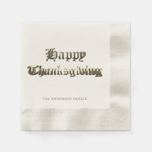 Elegant Old English Lettering Happy Thanksgiving Serviette