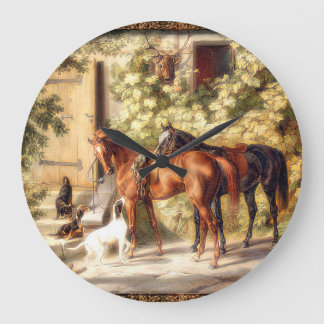 Elegant old fashioned horses equestrian clock große wanduhr