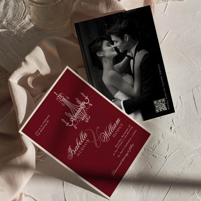 Elegant Old Money Deep Burgundy QR Code Wedding Einladung (Von Creator hochgeladen)