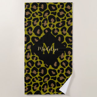 Elegant olive green and black leopard Monogrammed  Strandtuch