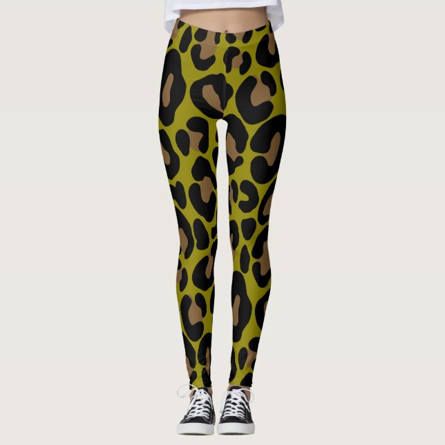 Elegant olive green and black leopard Print Leggings (Vorderseite)